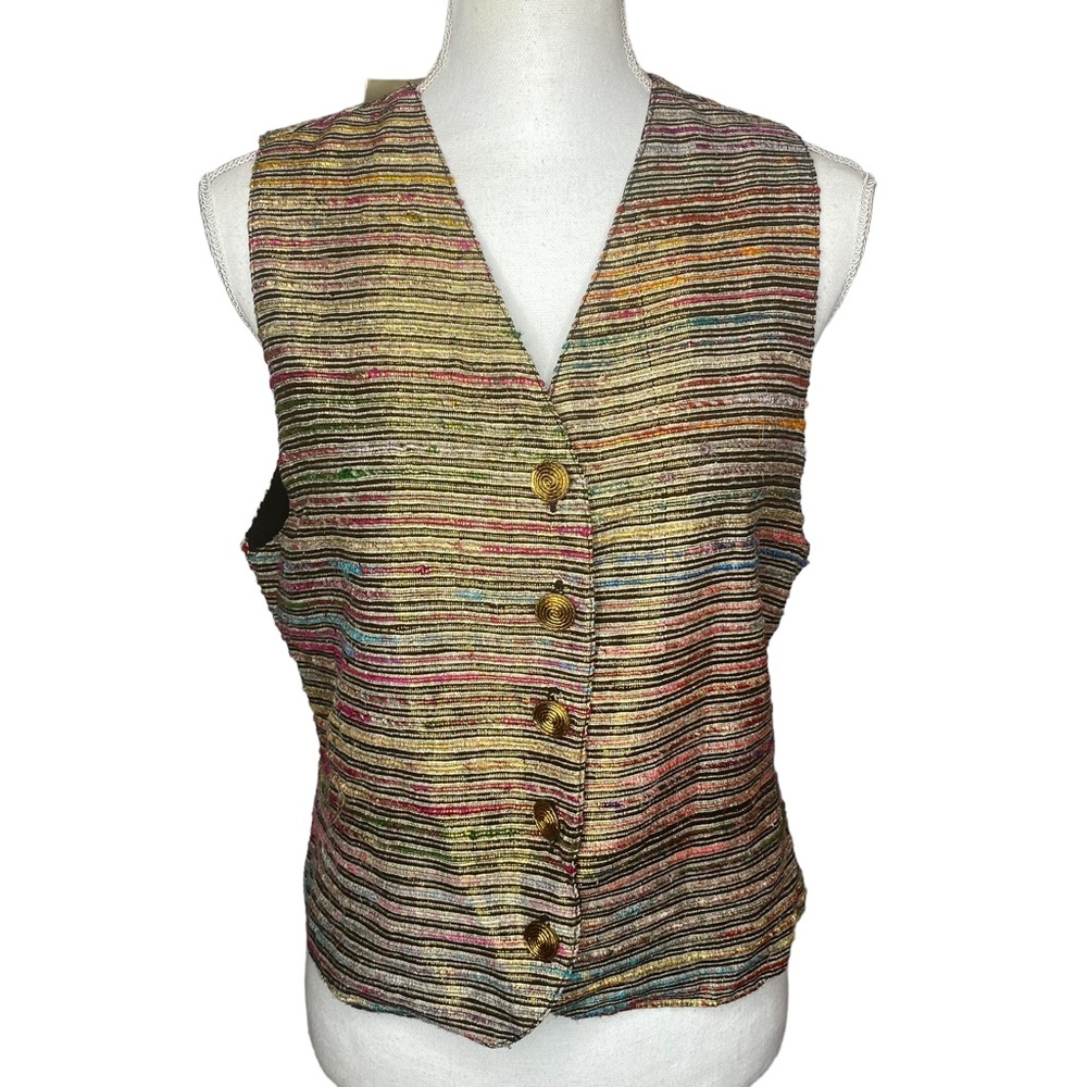 Craig Clothing Co 90’s Vintage Vest Metallic Multicolor Stripe 100% Silk